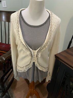 Ultimate Feminine Bead & Lace-Trimmed Cardigan Sweater